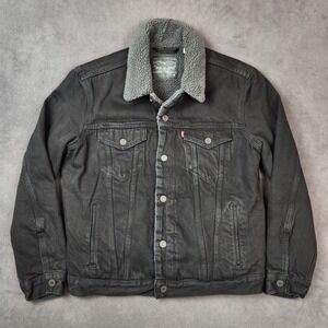 Levis Type III Sherpa Trucker Jacket Mens Medium Black Duvall Snap Front